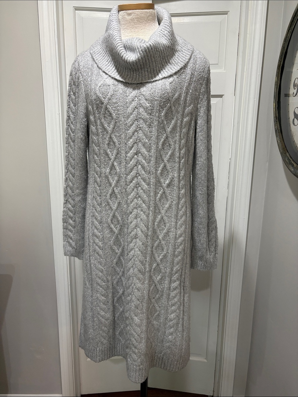 Talbots sz L grey cowl neck sweater dress